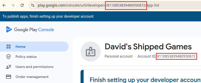 Google Play Console With Account ID
Highlighted